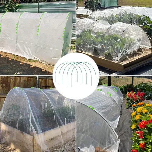 Miniatura 4 de 72 piezas de aros de jardín para cama elevada, 12 juegos de aros de invernadero de 2.4 metros de largo, túnel de cultivo, aros de soporte de fibra