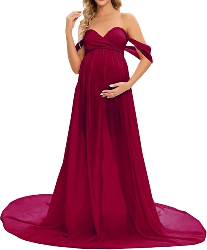 ZIUMUDY Vestido largo de gasa de maternidad para sesión de fotos, fotografía con hombros descubiertos, vestido de gasa transparente envuelto