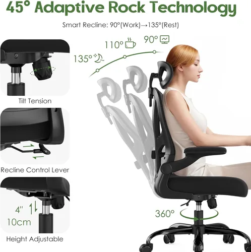 Miniatura 7 de Silla de Oficina Ergonómica de Escritorio - Silla de Oficina de Malla con Respaldo Alto con Reposacabezas Ruedas Soporte Lumbar Sillas de Oficina