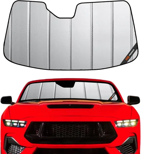 Miniatura 28 de Protección solar para parabrisas Pigenius para Ford Mustang 2015-2023 sin cámara montada en el espejo retrovisor - Metálico Plateado metálica