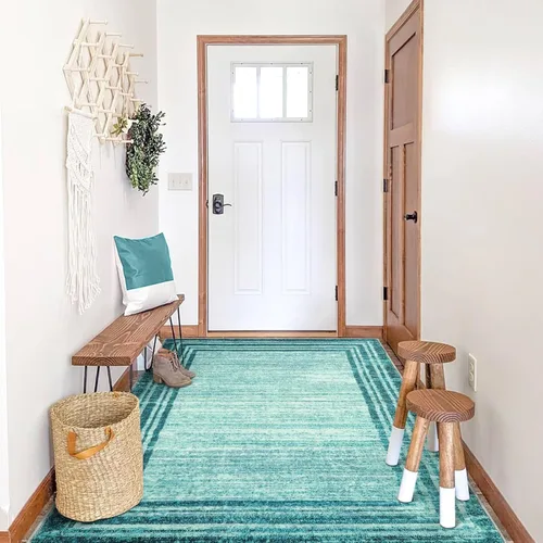 Miniatura 38 de Alfombra de pasillo moderna abstracta Lahome, alfombra lavable turquesa de 2 x 6 pulgadas para entrada, alfombra antideslizante de bajo pelo