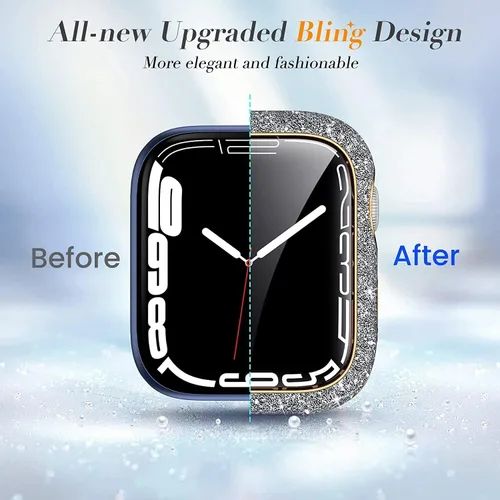 Miniatura 5 de Funda protectora brillante compatible con Apple Watch de 40/44/41/1.772 in, con diamantes de imitación para iWatch SE/Series 9/8/7/6/5/4