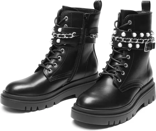 Miniatura 6 de DREAM PAIRS Botas de combate de plataforma de moda para mujer, con cordones, suela gótica, botines al tobillo