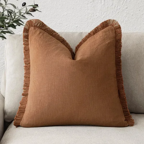 Miniatura 12 de Foindtower Fundas de almohada decorativas de lino con flecos, acogedora funda de cojín bohemia estilo farmhouse con borlas, funda de almohada