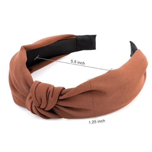 Miniatura 5 de YISSION Paquete de 4 diademas anudadas para mujer, diademas de tela de torsión ancha, color sólido, antideslizantes, accesorios para el cabello