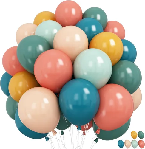 Globos de arco iris bohemios, 60 unidades, retro, verde azulado, azul, rosa rubor, rosa, naranja oscuro, naranja claro, amarillo, verde salvia, azul