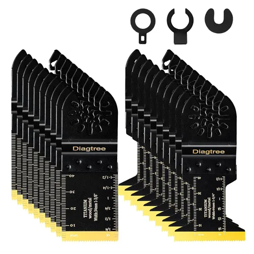 Hojas de sierra oscilantes de titanio, Diagtree 20 piezas de hojas de multiherramienta oscilante de titanio para metal, madera y plástico,