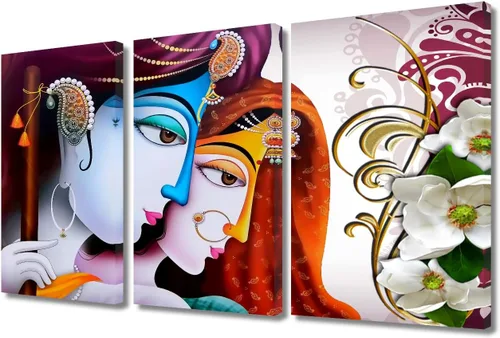 Miniatura 26 de Pintura india hindú Dios Señor Krishna imágenes sobre lienzo, arte de pared de 3 piezas, arte de pared moderno, decoración del hogar para sala