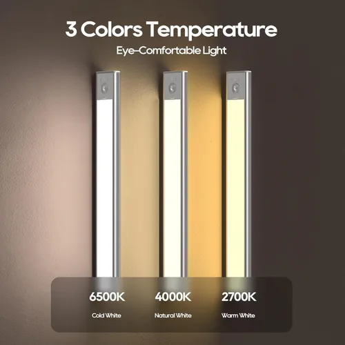 Miniatura 2 de Paquete de 2 luces para debajo del gabinete, 3 temperaturas de color, luz con sensor de movimiento para interiores, luces LED recargables