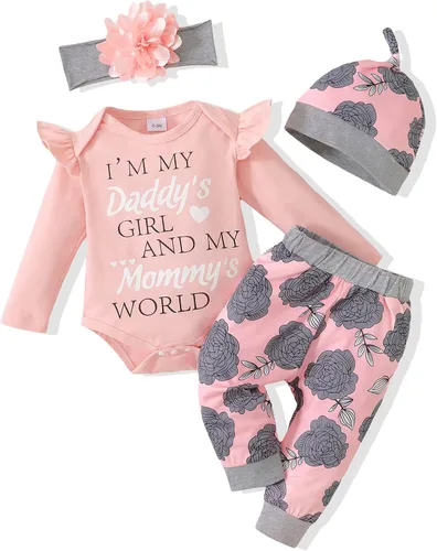 Miniatura 92 de Renotemy Conjunto de ropa para bebé recién nacida, mameluco con volantes, pantalones florales, lindo conjunto de ropa para bebé niña