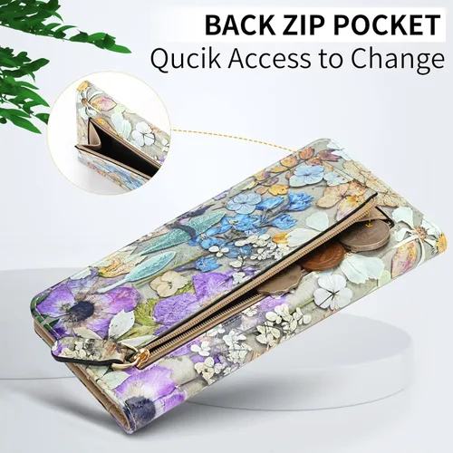 Miniatura 4 de APHISON Billetera para mujer ultra delgada de cuero delgado cartera RFID bloqueo tarjeta de crédito titular doble embrague largo señoras Billfold