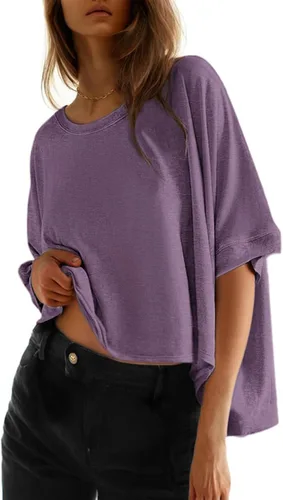 Miniatura 22 de Dokotoo -Camisetas de verano para mujer, color liso, holgadas, de gran tamaño, básicas