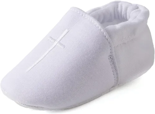 KESICI Zapatos de bautismo para bebés niños y niñas, zapatos de bautizo blancos para recién nacidos con cruz bordada para bebés niños y niñas