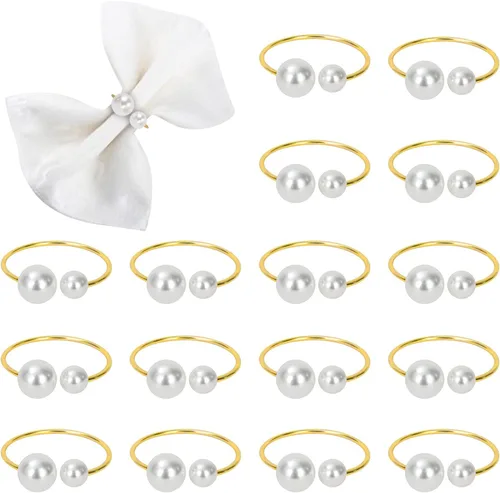 Miniatura 8 de KPOSIYA Servilleteros de perlas – Juego de 12 servilleteros dorados para servilleteros de mesa para mesa de comedor, suministros de Navidad, boda