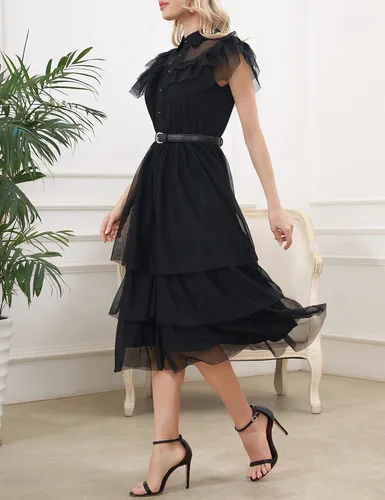 Miniatura 3 de Aphratti - Vestido casual de manga corta para mujer con cuello de Peter Pan