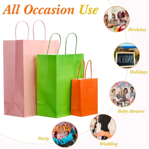 Miniatura 6 de Qilery Paquete de 16 bolsas de regalo arcoíris con asas, varios tamaños, bolsas de papel multicolor con papel de seda para cumpleaños, baby showers
