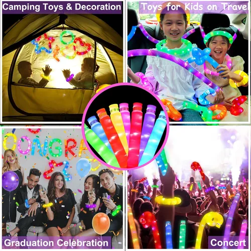 Miniatura 8 de UrChoice Varillas luminosas, 8 tubos LED Pop para fiesta, collares brillantes, juguetes de campamento iluminados, juego imaginativo, decoraciones