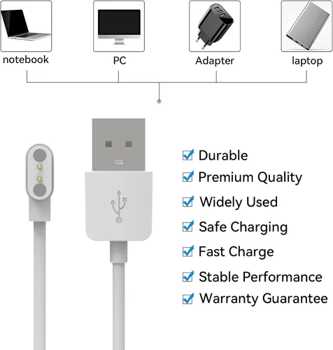 Miniatura 5 de Compatible con Woneligo W13 cargador de reloj inteligente 23.6 in, cable portátil USB, cable de carga magnético, cargador de repuesto para cargador