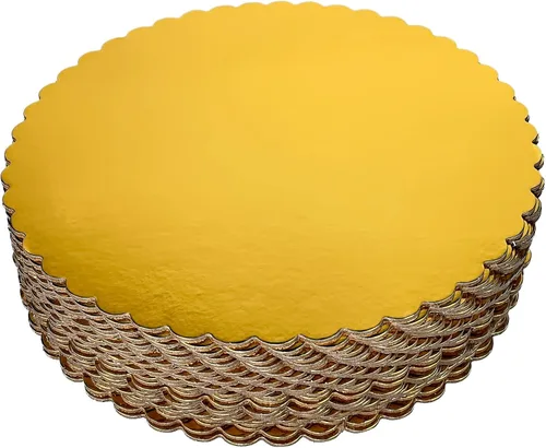 Paquete de 25 tableros redondos resistentes de 10 pulgadas para tartas, placas de cartón dorado con base festoneada, paquete de 25 (dorado)