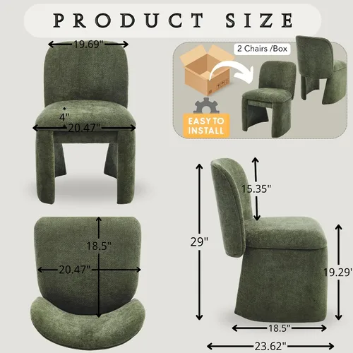 Miniatura 2 de Hyfirm Juego de 4 sillas de comedor tapizadas modernas, sillas de comedor laterales de chenilla, sillas de cocina sin brazos, sillas Parsons