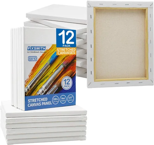 Miniatura 31 de FIXSMITH Lienzo blanco estirado de 12 x 16 pulgadas, paquete a granel de 8, imprimado, 100 % algodón, perfil de 5/8 pulgadas, paquete de gran valor