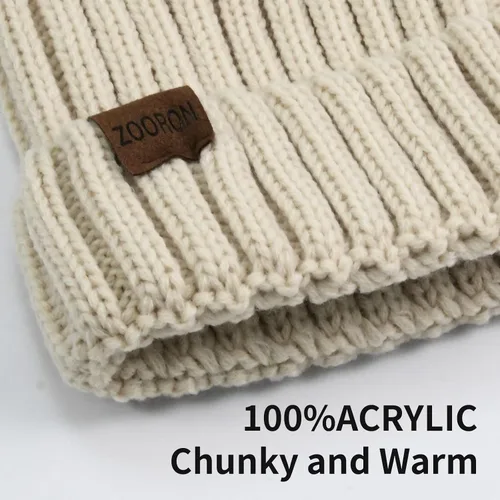 Miniatura 2 de ZOORON Gorro de punto de invierno para mujer con pompón de piel sintética, gorro de punto cálido para mujer