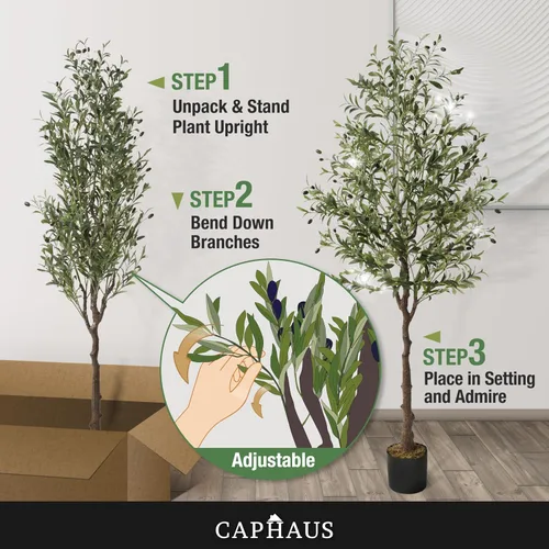 Miniatura 7 de CAPHAUS Árbol de olivo artificial de 5 pies y 60 pulgadas, planta sintética en maceta, rama de olivo sintético y fruta, árbol topiario falso