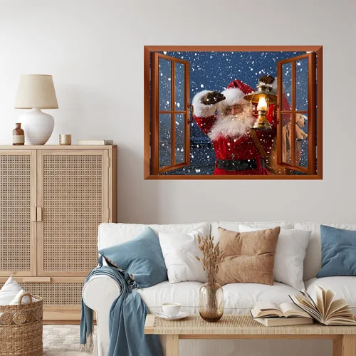 Miniatura 3 de wall26 Adhesivo de Pared Papá Noel Llevando Regalos Ventana Abierta Mural, No Se Despega y No Se Pega, Papel Tapiz No Tejido Decorativo