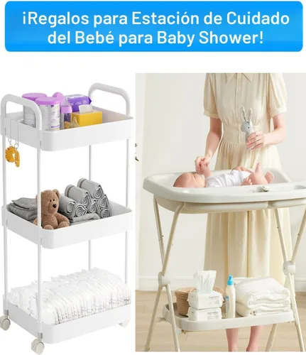 Miniatura 6 de Volnamal Organizador de pañales para bebé, organizador de pañales de plástico para artículos esenciales de guardería, carrito móvil para cambiador