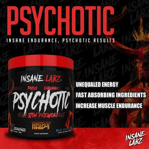 Miniatura 8 de Insane Labz Paquete Hellboy, psicótico Hellboy preentrenamiento y loco amino BCAA, aumenta la masa muscular, la fuerza, el enfoque y el tiempo