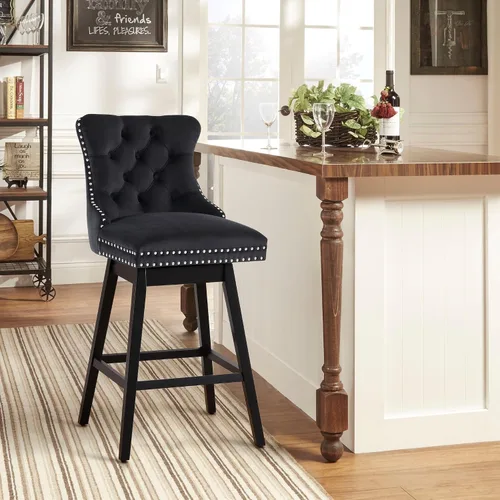 Miniatura 33 de Taburetes de bar con altura de mostrador, taburetes de bar giratorios 360 con respaldos, sillas tapizadas de tela de terciopelo de alta calidad