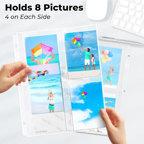 Miniatura 3 de Dunwell - Fundas para fotos para carpeta de 3 anillas, (3.5x5, paquete de 10) para 80 fotos, cada página de foto contiene 8 fotos o 4 paquetes