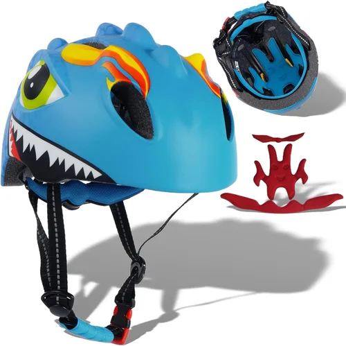 Miniatura 9 de Casco de bicicleta para niños y niñas de 3, 4, 5, 6 años, con dinosaurio 3D, ligero, certificado de seguridad, para niños pequeños, ciclismo, Azul