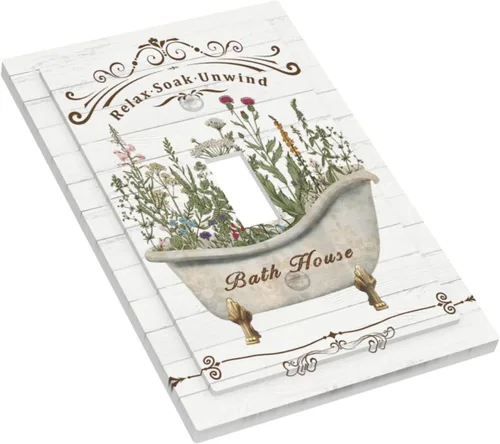 Miniatura 3 de Placa Cubierta de Interruptor de Luz de Palanca Individual con Diseño de Flor Botánica en Tablero de Madera Rústico Estilo Granja - Placa de Pared