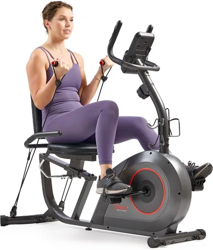 Sunny Health & Fitness Smart Recumbent Bike, Wide Cushioned Seat & Back, Indoor Cycling Machine for Adult/Seniors Home Exercise, Free SunnyFit App