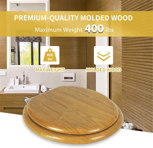 Miniatura 3 de Angel Shield - Asiento de inodoro de chapa de madera natural con bisagras de metal, fácil de limpiar, antiarañazos, estándar americano