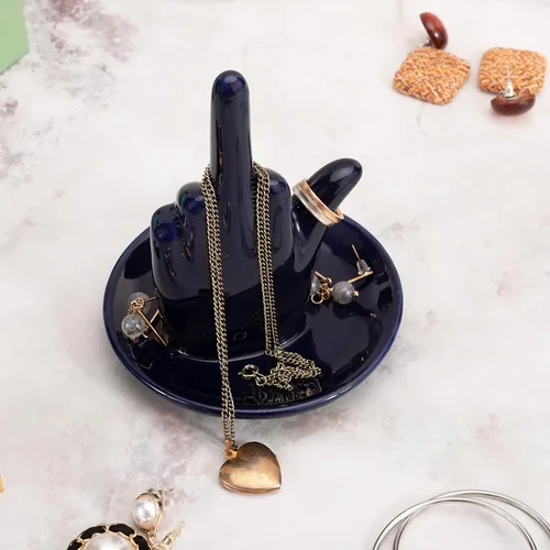 Miniatura 5 de Stephanie Imports Bandeja de cerámica azul marino para anillo de joyería de dedo medio