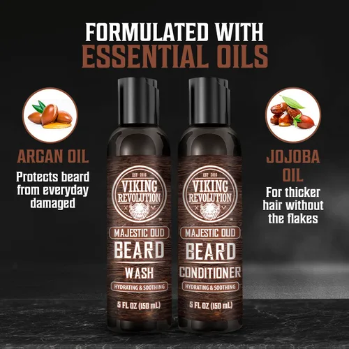 Miniatura 5 de Viking Revolution Lavado de barba y acondicionador de barba para hombres con aceite de argán y aceite de jojoba, suavizante y fortalecedor