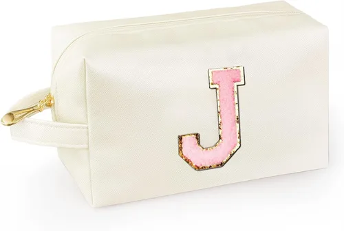 Miniatura 43 de Bolsa de maquillaje personalizada con inicial con asa, bolsa de cosméticos de preparación con bolsillo interior con cremallera, 8, 9, 10, 11, 12