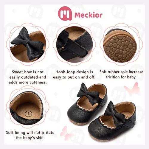 Miniatura 5 de Meckior - Zapatos bajos y livianos para bebés, estilo Mary Jane, con suela suave y lazo decorativo, para vestidos de princesa o bodas, para niñas