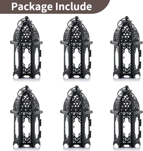 Miniatura 7 de NUPTIO Portavelas colgantes, 6 unidades, farol, centro de mesa, de cristal, hexagonal, marroquí, portavelas, color negro
