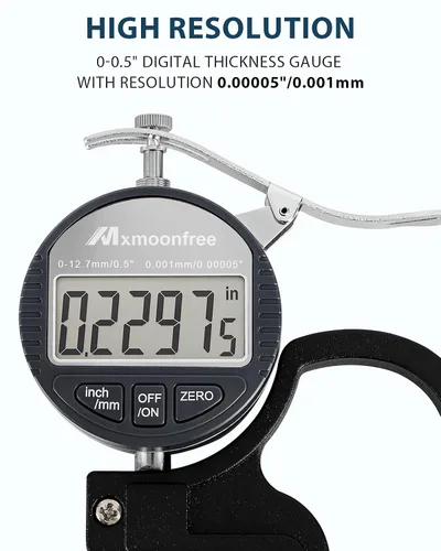 Miniatura 2 de Medidor de espesor digital Mxmoonfree 0.000-0.500 in/0.5inch 0.000 in de alta resolución Micrometer flat contact plates, 28mm throat depth