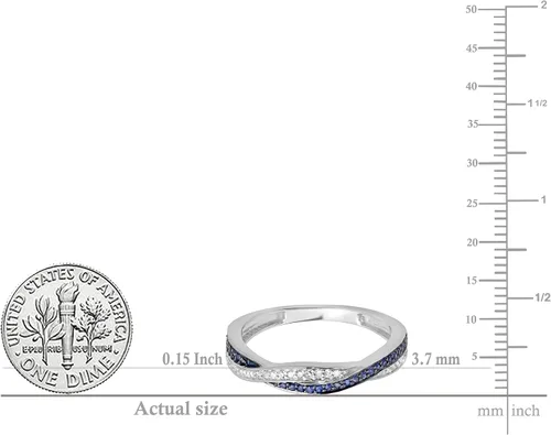 Miniatura 5 de Dazzlingrock Collection Anillo de compromiso redondo con zafiro azul y diamante blanco entrecruzado para mujer en oro macizo de 10 quilates