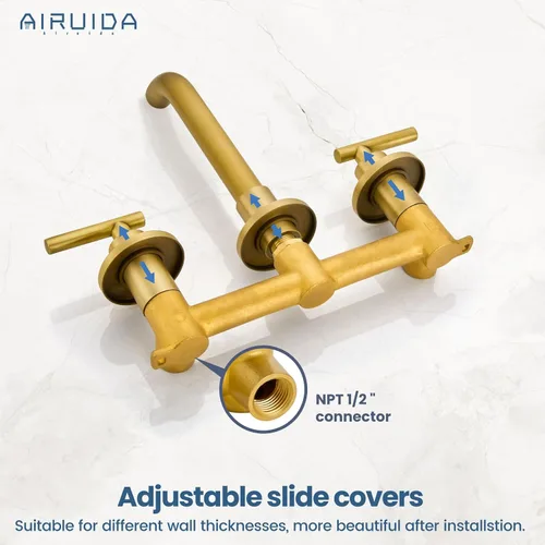 Miniatura 4 de Airuida Grifo de baño montado en la pared de latón antiguo de 3 agujeros, doble manija con boquilla giratoria 360, grifo mezclador de lavabo
