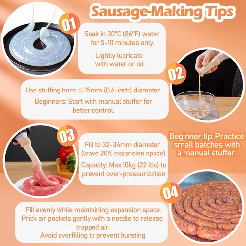 Miniatura 7 de HAIKISS Carcasa de salchicha de secado comestible, tripas naturales para salchichas caseras sabrosas, salchichas de desayuno, salchichas italianas