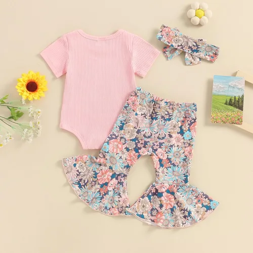 Miniatura 53 de Sejardin Ropa de verano para bebé y niña, recién nacida, manga corta, con letras, mameluco elástico con diadema