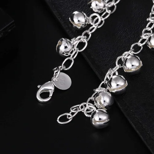 Miniatura 5 de Cutesmile Joyería de moda 925 plata esterlina campanas cadena ajustable pulseratobillera para mujer, Plata
