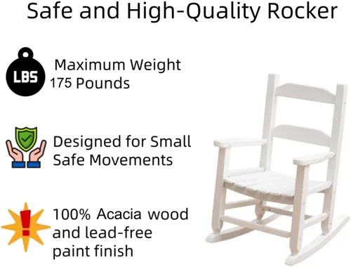 Miniatura 4 de Mecedora para niños pequeños de madera para bebés, cómodas sillas mecedoras para guardería, dormitorio, sala de estar, sala de lectura al aire Silla
