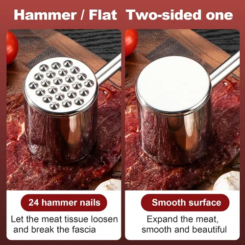 Miniatura 2 de Ablandador de carne 304 de acero inoxidable pesado martillo de carne y herramienta de aguja de ablandamiento de carne de mano puede ablandar