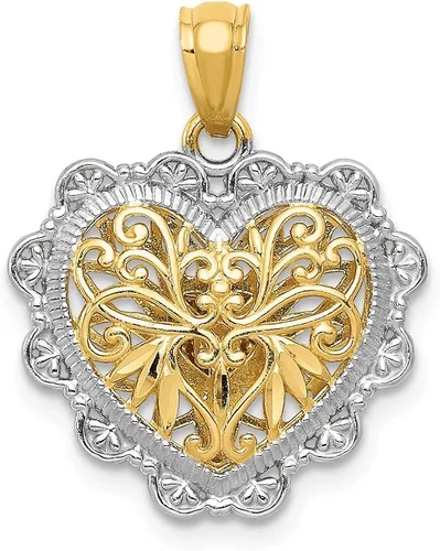 Miniatura 4 de Colgante reversible de corazón de filigrana de dos tonos amarillo y rosa de 14 quilates 0630in x 0787in Oro blanco